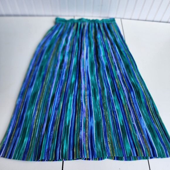 Koret Floral Print Skirt A-Line Midi Blue Green Elegant Women's Elastic Waist M - Picture 1 of 8